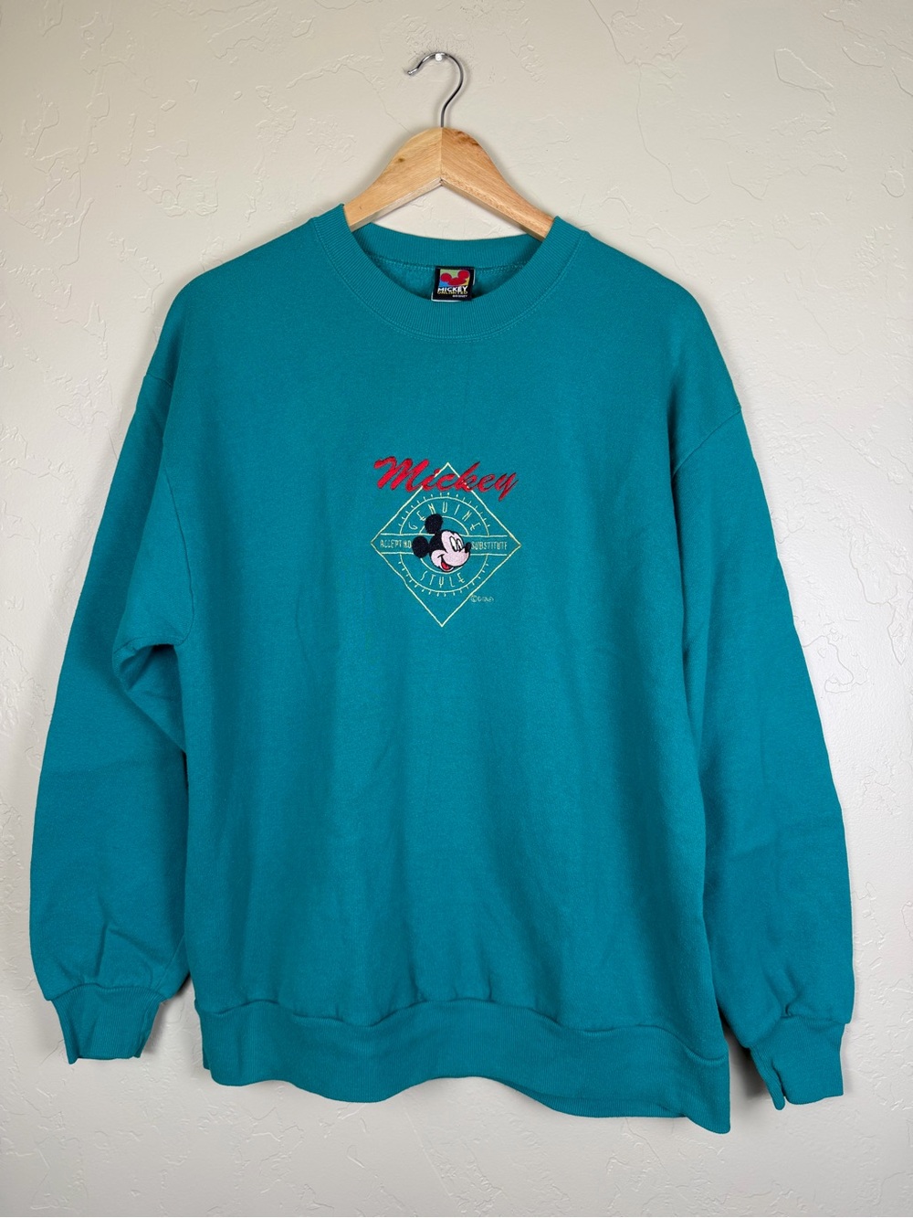 Vintage 90s Disney Mickey Unlimited Teal Embroidered Sweatshirt Large